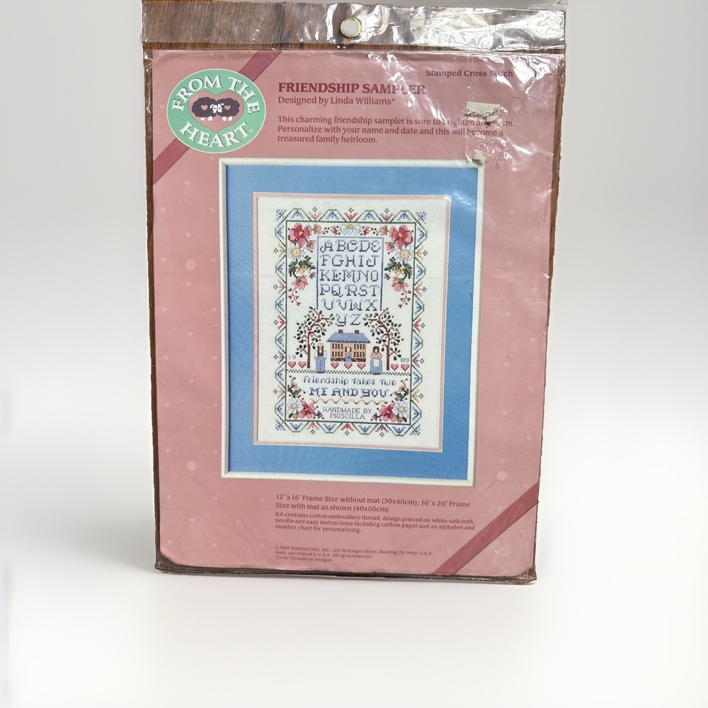 From the Heart FRIENDSHIP SAMPLER Stamped Cross Stitch Embroidery Kit #53017 New
